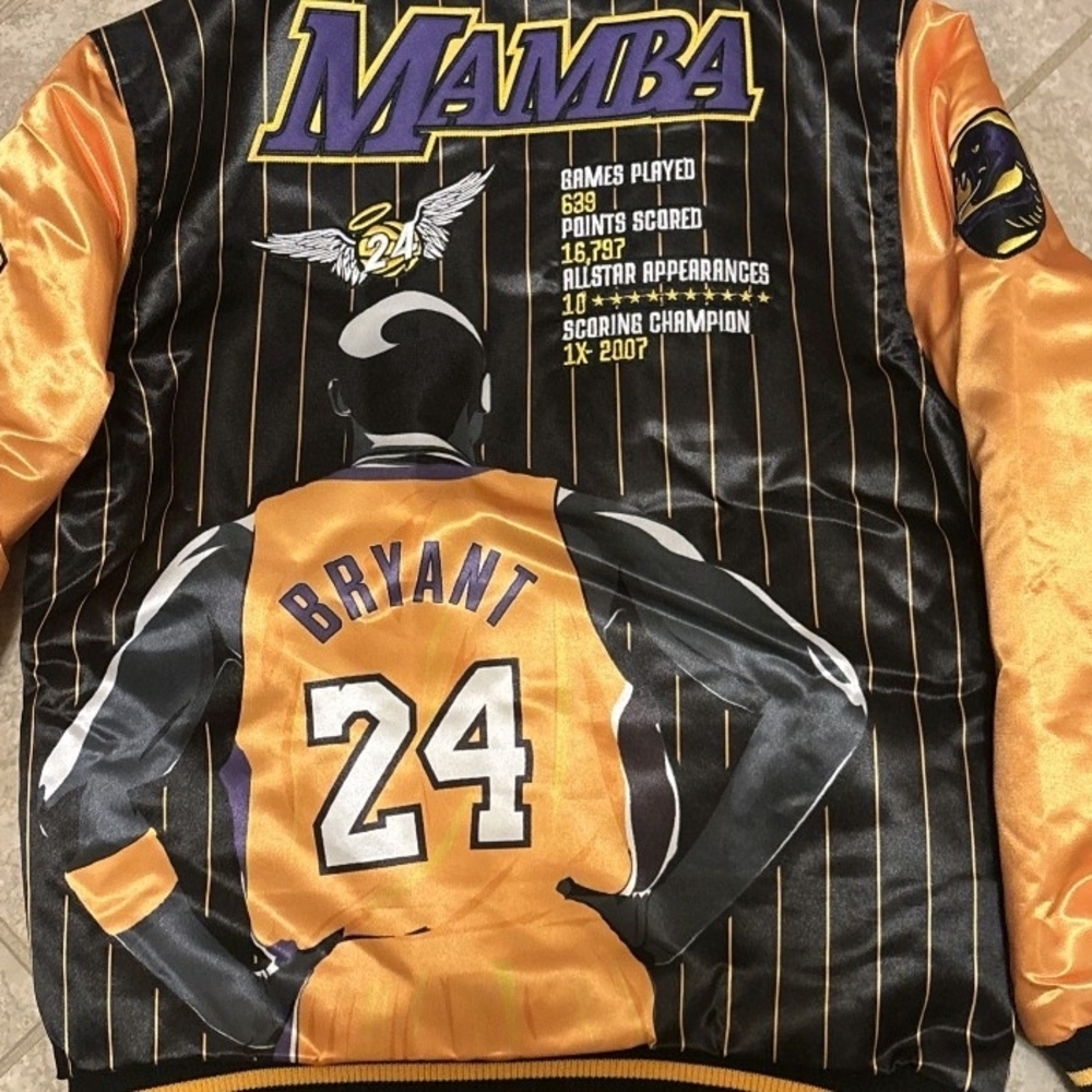 Mamba Satin Varsity Bomber Jacket - Black & Gold